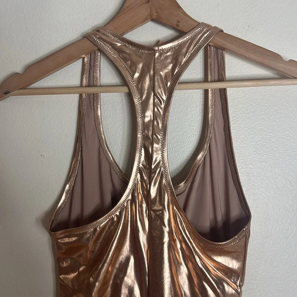 SKIMS Metallic Swim Cycle Suit - Champagne dude medium swim festival rave M